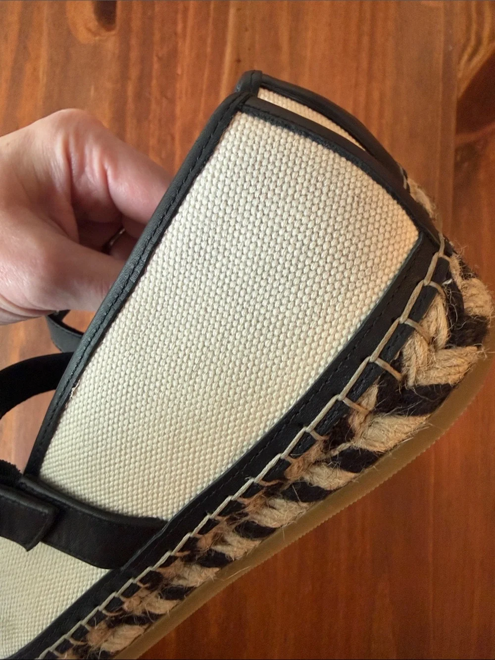 Madewell Cream and Black Mary Jane Canvas Espadrilles 8.5